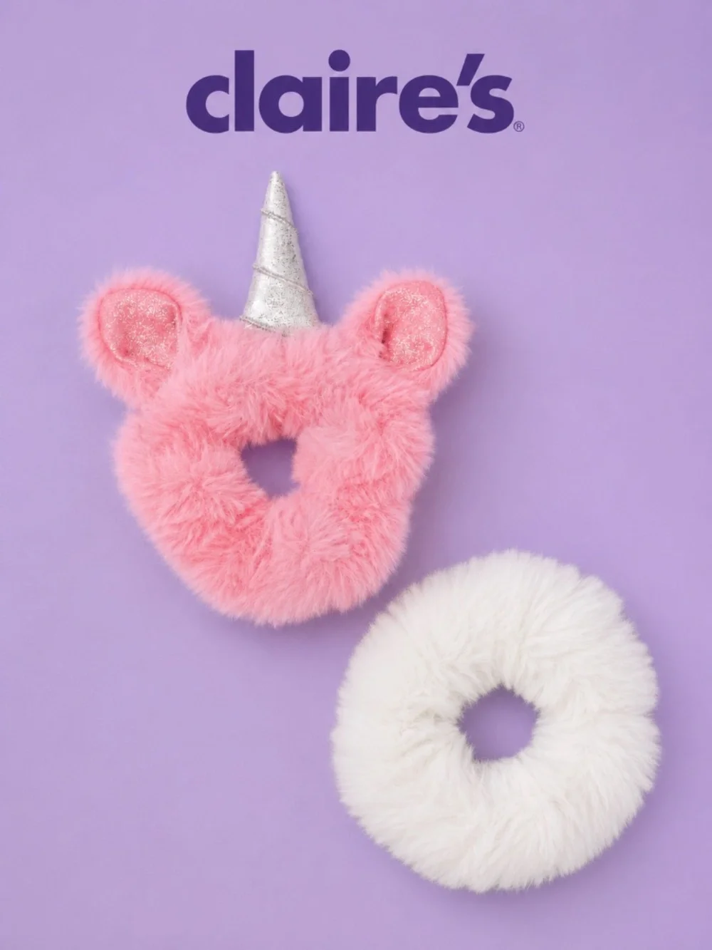 Claire’s Club Pink & White Faux Fur Unicorn Scrunchie Set NWT | Fluffy